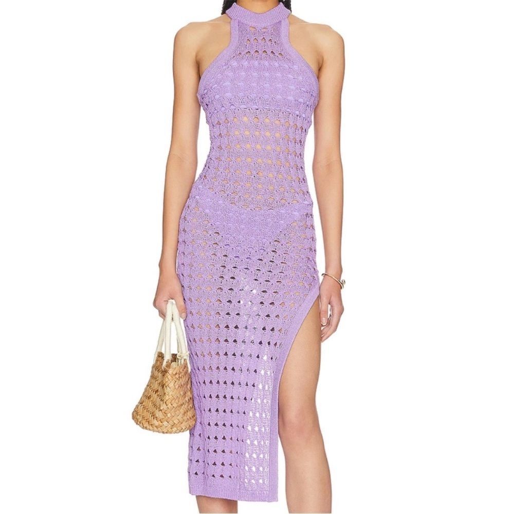 NBD Magdalena High Slit Knit Maxi Dress in Purple